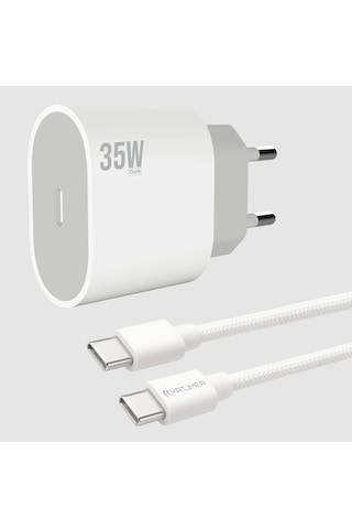 Katjmer Kj-35pg-cc Gan 35w Pd Şarj Adaptörü Type-c To Type-c Kablo Beyaz