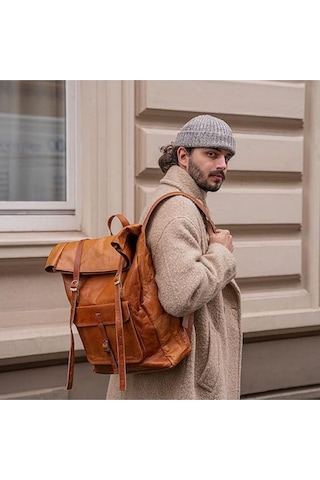 Th Bags Berliner Bags Leeds Deri Bisiklet Sırt Çantası Xl Laptop Bölmeli Su Geçirmez Rolltop Kahverengi