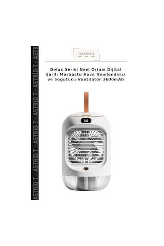 Delux Serisi Nem Ortam Dijital Şarjlı Masaüstü Hava Nemlendirici Ve Soğutucu Vantilatör 3600mah