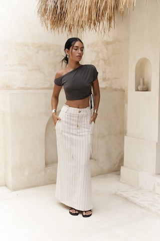 Mai Collection Mai Studios Co. Arya Füme Çizgili Bej Etek Füme