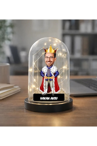 Bk Gift Kişiye Özel Kral Tasarımlı Karikatür Led Işıklı Cam Fanus Biblo -1, Sevgiliye-arkadaşa Hediye, Doğum Günü Hediyesi Kobitmeyencom36876 Bk Gift