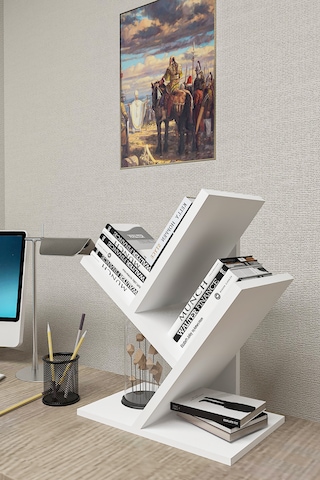 Masaüstü Kitaplık,dekoratif Kitaplık,ergonomik Raflı Kitaplık Beyaz
