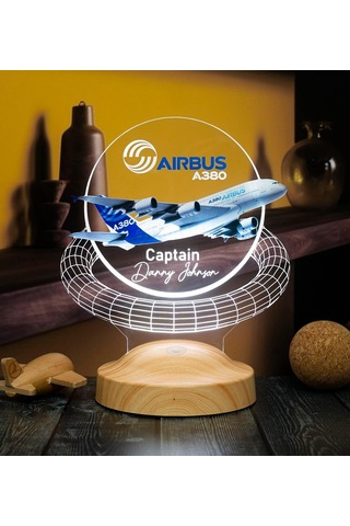 A380 Yolcu Uçağı Renkli Baskılı Kişiye Özel 3d Led Lamba Uçak - Pilot Hediyesi Çok Renkli