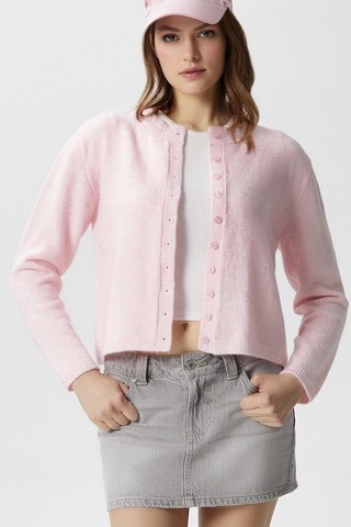 Ritnice Kadın Nina Bisiklet Yaka Pembe Basic Hırka Pembe