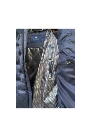 Hk Premium Erkek Parmak Baskı Kapitone %100 Polyester Hibrit Softshell Kapüşonlu Şişme Mont Lacivert