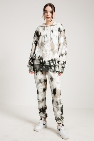 Jahr Marc Batik Yıkamalı Gri Oversize Kapüşonlu Sweatshirt