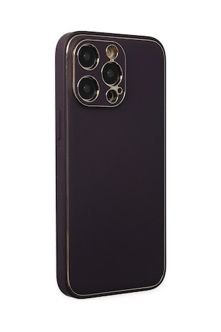 Newface Apple iPhone Uyumlu 13 Pro Max Kılıf Coco Deri Silikon Kapak - Semeglbl - 30 Derin Mor