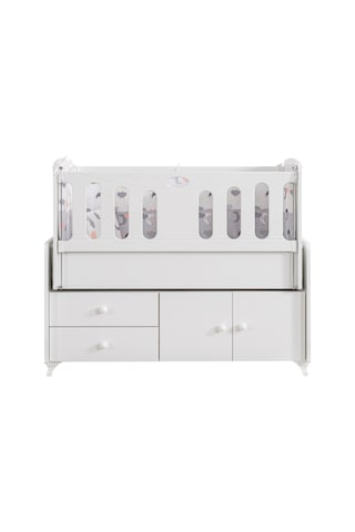 Beşik, Armadi Çekmeceli Dolaplı Sallanan Beşik 60x120 Cm Beyaz Çok Renkli