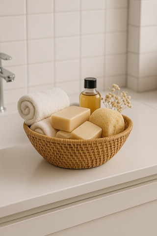 Yuvarlak Hasır Servis Sunumluk Sepet Organizer Düzenleyici Ekmekl Hasır