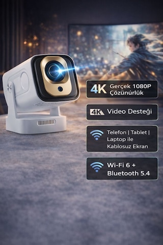 1080p Ev Sineması Projektörü Wifi 6 Otomatik Odaklam Mini Projeksiyon Cihazı Dahili Hoparlör
