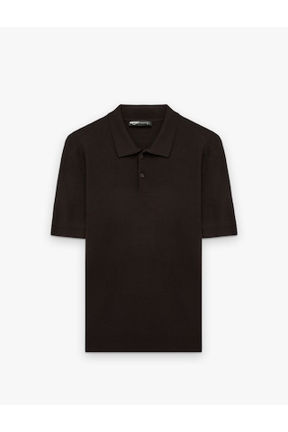 Koton Regular Fit Viskon Polo Yaka Kısa Kollu Triko Tişört Kahverengi 6sam70038ht Kahve