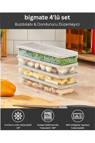 Bigmate Bgmt1515 4'lü Şeffaf Saklama Kabı 4x1 Lt Mikrodalga Buzdolabı Ve Dondurucu Uyumlu Düzenleyici Krem