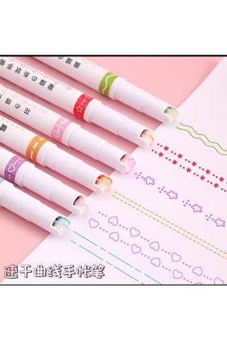 Desenli Silindir Çizim Kalemi 6 Adet Çok Renkli