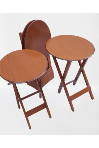 Çanta Zigon Sehpa Oval Dörtlü Model Ahşap Mdf Ceviz Renk Uyumu El Yapımı