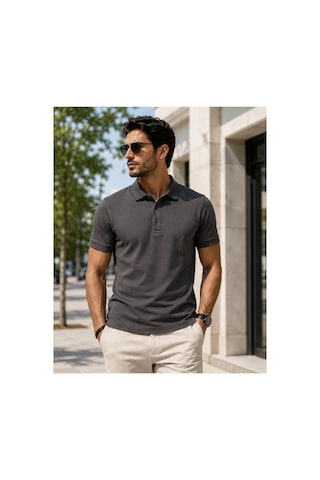 Luxic Core Erkek Polo Yaka Füme Tişört Likralı Pike Kumaş Terletmez Slim Fit Günlük Şık Tasarım