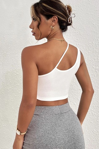Moda Dua Kadın Beyaz Tek Omuzlu Çapraz Askılı Crop Top Büstiyer