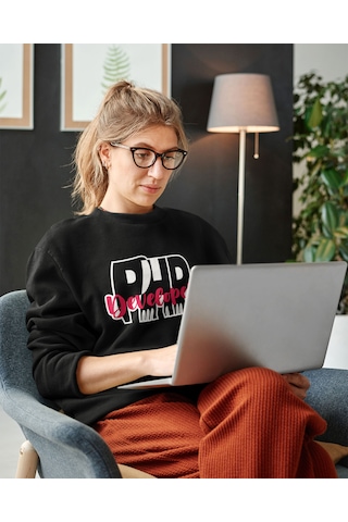 Yazılımcılara Özel Php Developer Baskılı Unisex Regular Sweat, 2 İplik Sıfır Yaka Siyah