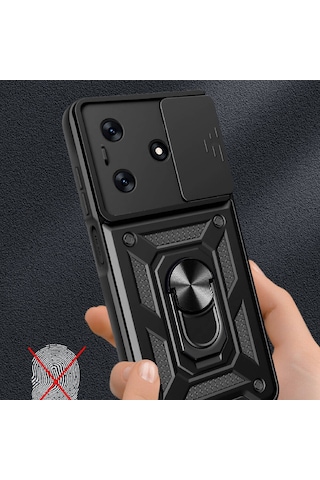 Noktaks - Tecno Uyumlu Tecno Spark 10 4g - Kılıf Sürgülü Kamera Korumalı Yüzüklü Çift Katman Zırh Tank Vega Kapak - Mavi