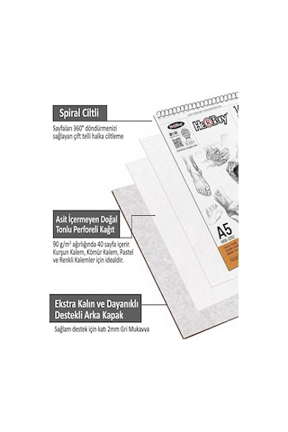 Telli Eskiz Defteri A4 1 Adet Herboy 90 Gr Eskiz Defteri Karakalem Çizim 40 Sayfa Dokulu Kağıt Üstten Açılmalı Eskiz