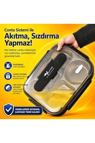 Valkyrie 304 Paslanmaz Çelik Lunch Box 2400 Ml Termal Taşıma Çantalı 5 Bölmeli Sızdırmaz Yemek Kabı Çatal Kaşık Dahil Siyah