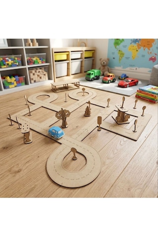 Montessori Ahşap Mdf Yol Ve Trafik Puzzle Eğitici Oyuncak