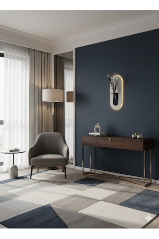Gardenya Ahşap Pilli Ledli İskandinav Tarzı Salon Duvar Rafı Modern Çiçeklik 27 X 65 Cm Paris Grisi - Antrasit