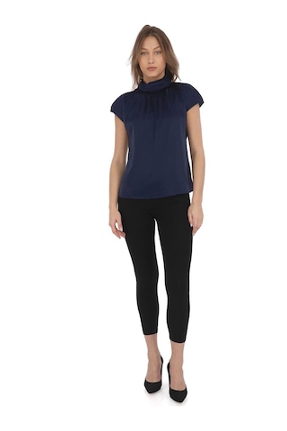 Yaka Drape Detaylı Saten Bluz 01-lacivert Lacivert