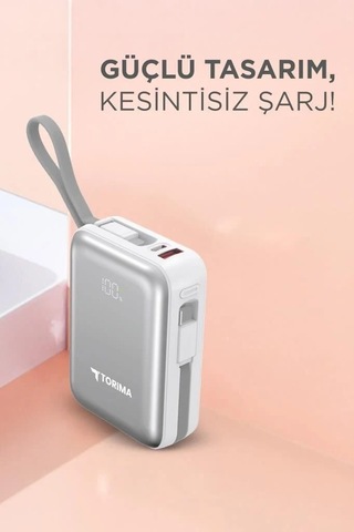 Özel Seri Enerji Kaynağı Kullanışlı Şarj Trm-1028 Beyaz 20000 Mah Type-c Lightning Powerbank Çok Renkli