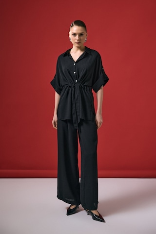 Beli Bağlamalı Kimono Gömlek - Siyah-137288