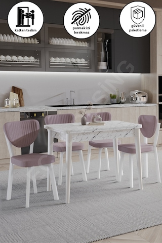 Faymend 4lü, Açılır, Döner, Mutfak Masası Takımı, Yemek Masası, Kapalı Ölçü: 75x80 Cm - Açık Ölçü: 80x150 Cm Beyaz