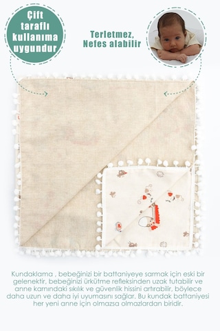 Mordesign Çift Kat Bebek Pikesi, Yenidoğan Için Kundak Battaniye, Kenar Ponponlu Pike, Animal Serisi
