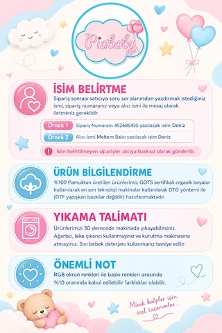 Pia Baby İsme Özel Erkek Bebek Kısa Kollu Alttan Çıtçıtlı Body Zıbın %100 Pamuk Organik Baskılı Bebek Body 1007ba0x Ekru