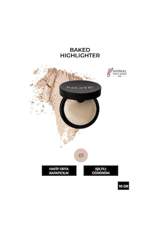 Note Cosmetique Baked Highlighter Işıltılı Fırınlanmış Toz Aydınlatıcı - 01 Moonlight