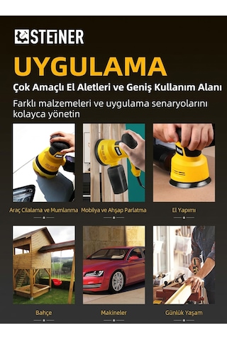 Steiner 700w 6 Kademe Devir Ayarlı 125mm Toz Toplama Sistemli Eksantrik Zımpara Makinesi Sarı