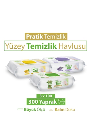 Turco Doğadan Pratik Yüzey Temizlik Havlusu Yeşil Sabun Lavanta Limon 3x100