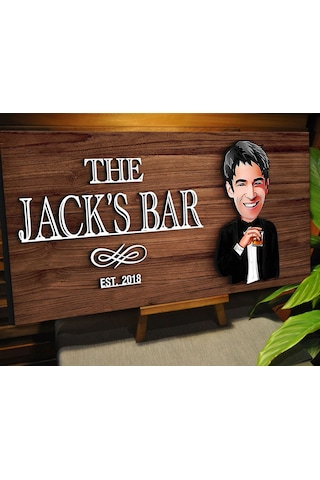 Bk Gift Kişiye Özel Karikatürlü Kabartma Tasarım Ceviz Ahşap Bar Tabelası, Home Bar Tabela, Rustik Ev Dekorasyonu, Duvar Dekoru-3