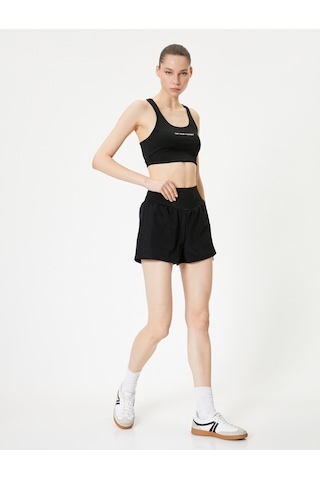 Koton Arkası Pencere Detaylı Sporcu Sütyeni Kaplı Slim Fit U Yaka Baskılı Siyah 4sak30204nk Siyah