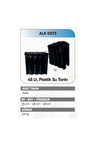 Alkotek Dorse 45 Lt.su Tankı Plastik Siyah
