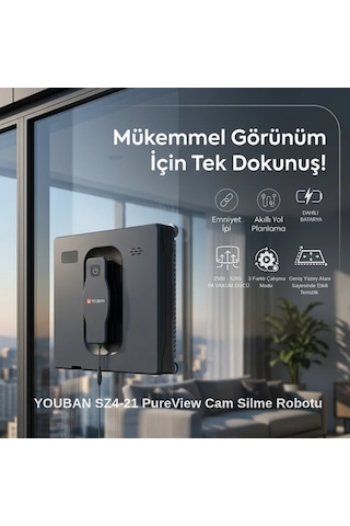 Sz4-21 Pureview Cam Silme Robotu Kumandalı Çift Yönlü Su Püskürtme Açık Gri