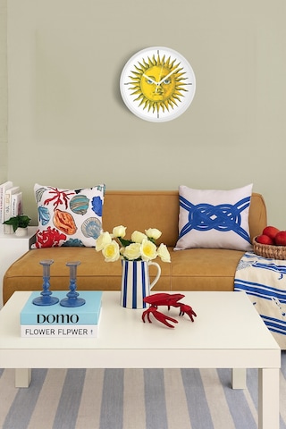 Güneş Figürlü Retro Tarz Modern Duvar Saati - 42cm - Önü Camlı Beyaz Kasa - Sessiz Mekanizma Beyaz