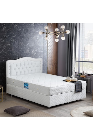 Setaymobilya Baza, Şah Beyaz Çift Kişilik Baza + Başlık + Deluxe Yatak