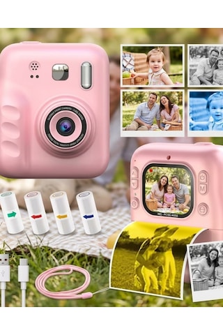 Çocuk Dijital Fotoğraf Makinesi Anında Baskı Ve Hd Video Kayıt Özellikli 5 Kalem Ve 4 Rulo Kağıt Standart