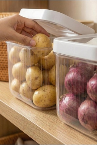 2'li 12 Lt Multibox Beyaz Kayar Kapaklı Saklama Kabı & Erzak Kabı & Patates Soğan Kovası