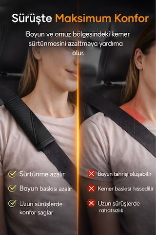Emniyet Kemeri Kılıfı 2 Adet Deri Carbon Yumuşak Dolgulu Boyun Konfor Emniyet Kemer Pedi - Kmrx2