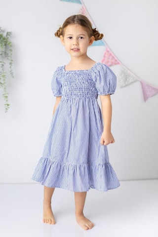 Zeyland Kız Çocuk Çizgili Gipeli Dokuma Midi Elbise-mavı Cızgılı Mavi