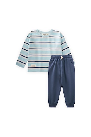 Çizgili Uzun Kollu T-shırt Takım 2-12 Yaş Turkuaz Lacivert Çizgili Turkuaz