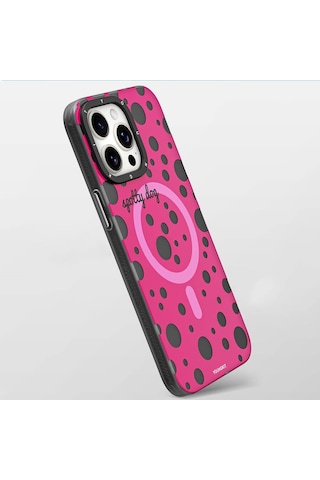 Apple Uyumlu iPhone 13 Pro Max Kılıf Magsafe Özellikli Polka Dot Desenli Youngkit Spots Serisi Kapak Pembe