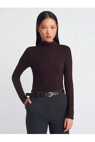 Dilvin 31391 Dik Yaka Uzun Kollu Top-kahve M. Kahve M.