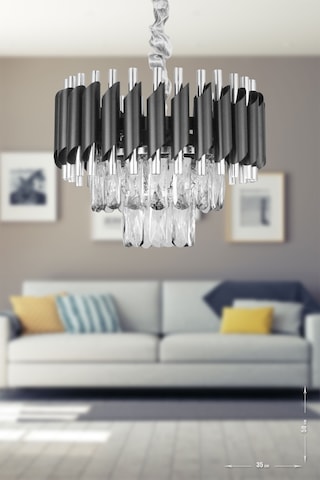 Avizemoda Palmira 35'Lik Prizma Kesim Kristal Taşlı Lüks Avize - (Siyah-Krom)