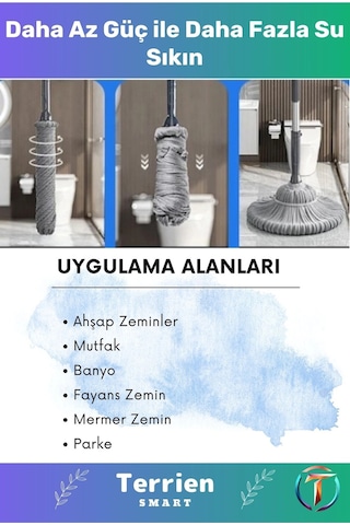 Smart Seri Kendinden Sıkmalı Her Zemine Uygun Mandallı Toz Paspas Yedek Bezli Pratik Kullanışlı Çok Renkli